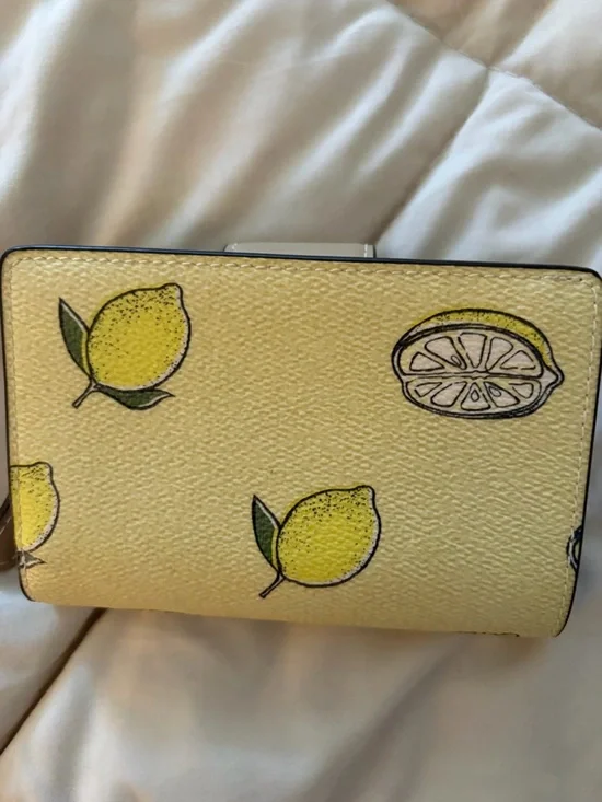 Coach Lemon Print Compact Wallet - Yellow & Tan - Picture 4 of 4